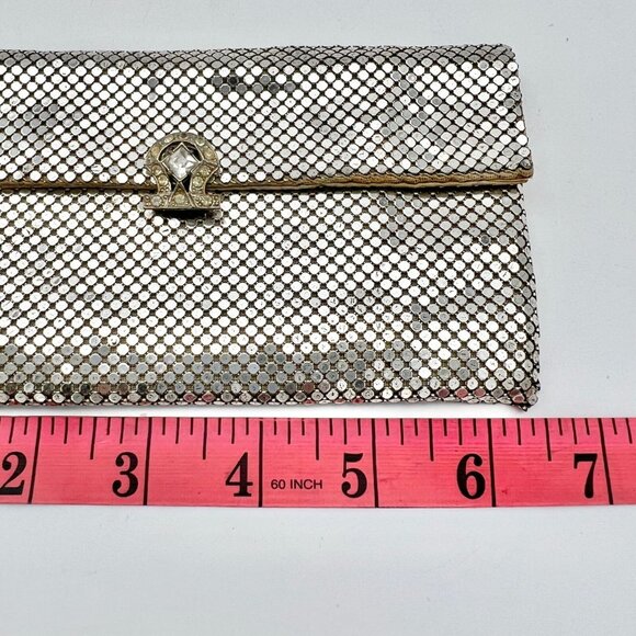 Vintage Purse Silver Mesh 6.5 x 3.5 Clutch Crystal Clasp Whiting & Davis Co - Picture 6 of 10